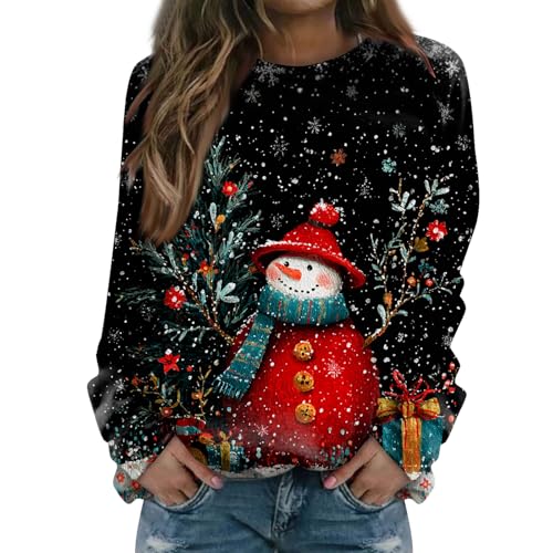 TOFOTL Jersey Navideño Mujer Sudaderas de Estampado Jersey Navideño Reno Sudaderas Navideñas para Mujer Sudadera De Manga Larga Sudadera De Cuello Redondo Camisetas De Gran Tamaño Black S