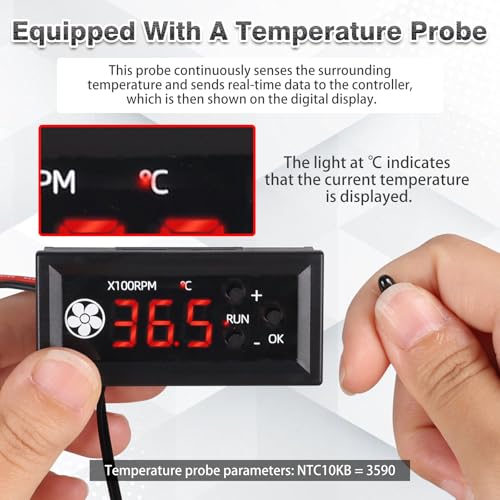 Image of Fan Temperature Controller, ICSTATION DC 12V PWM 4-Wire Fan Speed Controller Module with Temperature Probe Digital Display Temperature Controlled Governor for 3A Fan PC