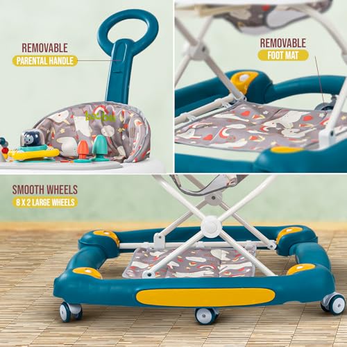 Image of Baybee 3 in 1 Awry Baby Walker for Kids with Rocker & Push Handle, Kids Walker with 3 Adjustable Height, Mat & Musical Toy Bar | Activity Walker for Baby | Push Walker Baby 6-18 Months Boy Girl (Blue)
