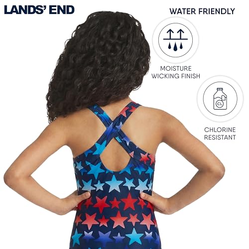 Image of Lands' End Girls' UPF 50+ Stretch Crisscross Back One Piece Swimsuit