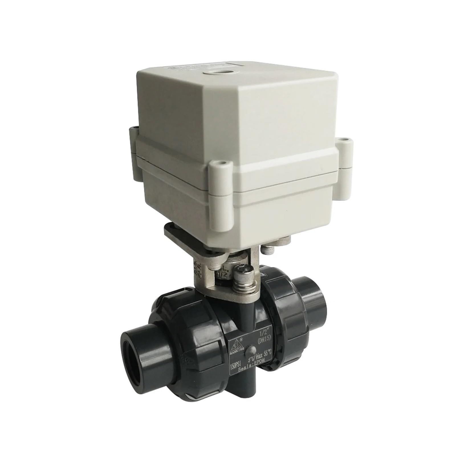 QXWPBIBAN 1/2'' UPVC 2-Way Normally Open Ture Union 3-Pieces Motorized Ball Valve AC/DC9V-24V 10NM Actuator On/Off 15 Sec Metal Gears(Dn15 B1sp,CR502 Normally Open)