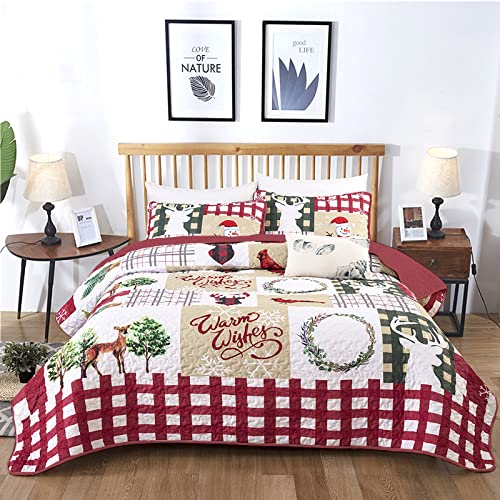 WONGS BEDDING Christmas Quilt Set King Size Rustic Christmas Tree...