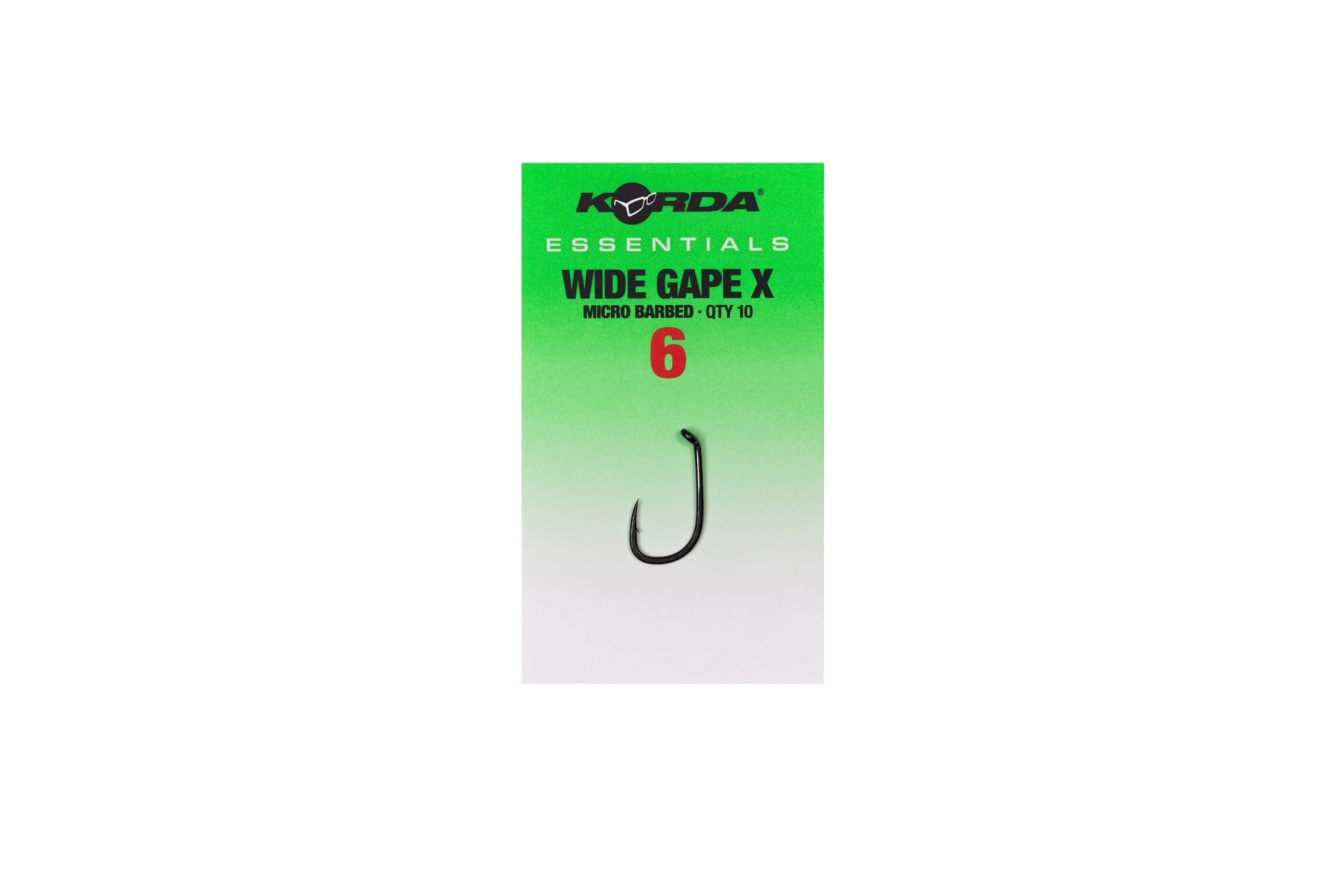 Korda Essentials Wide Gape X Hook, Barbed, Size 6, Qty 10