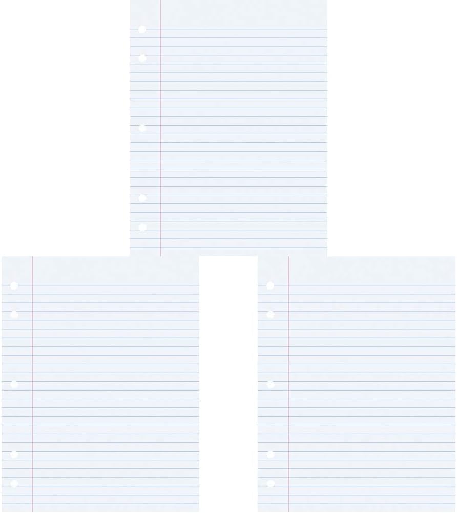 School Smart-85287 5-Hole Punched Filler Paper w/Red Margin, 8-1/2 x 11 Inches, Wide Ruled, 500 Sheets - White (Pack of 3)