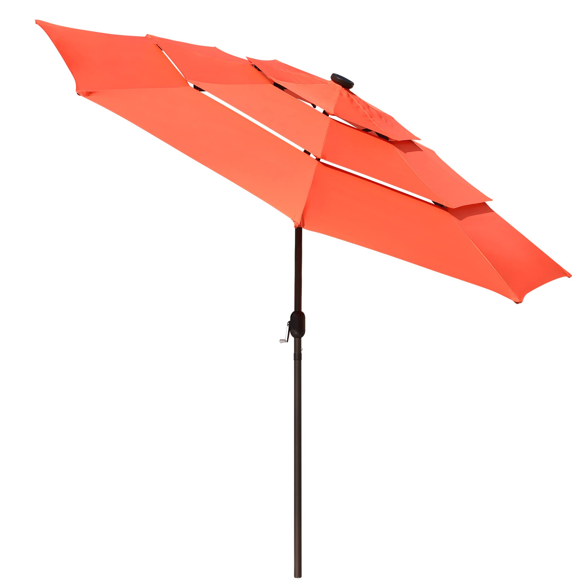 Yescom UV70+ 3-Tiers 10ft LED Patio Umbrella with Solar Powered Crank Tilt for Outdoor Garden Yard Pool Orange