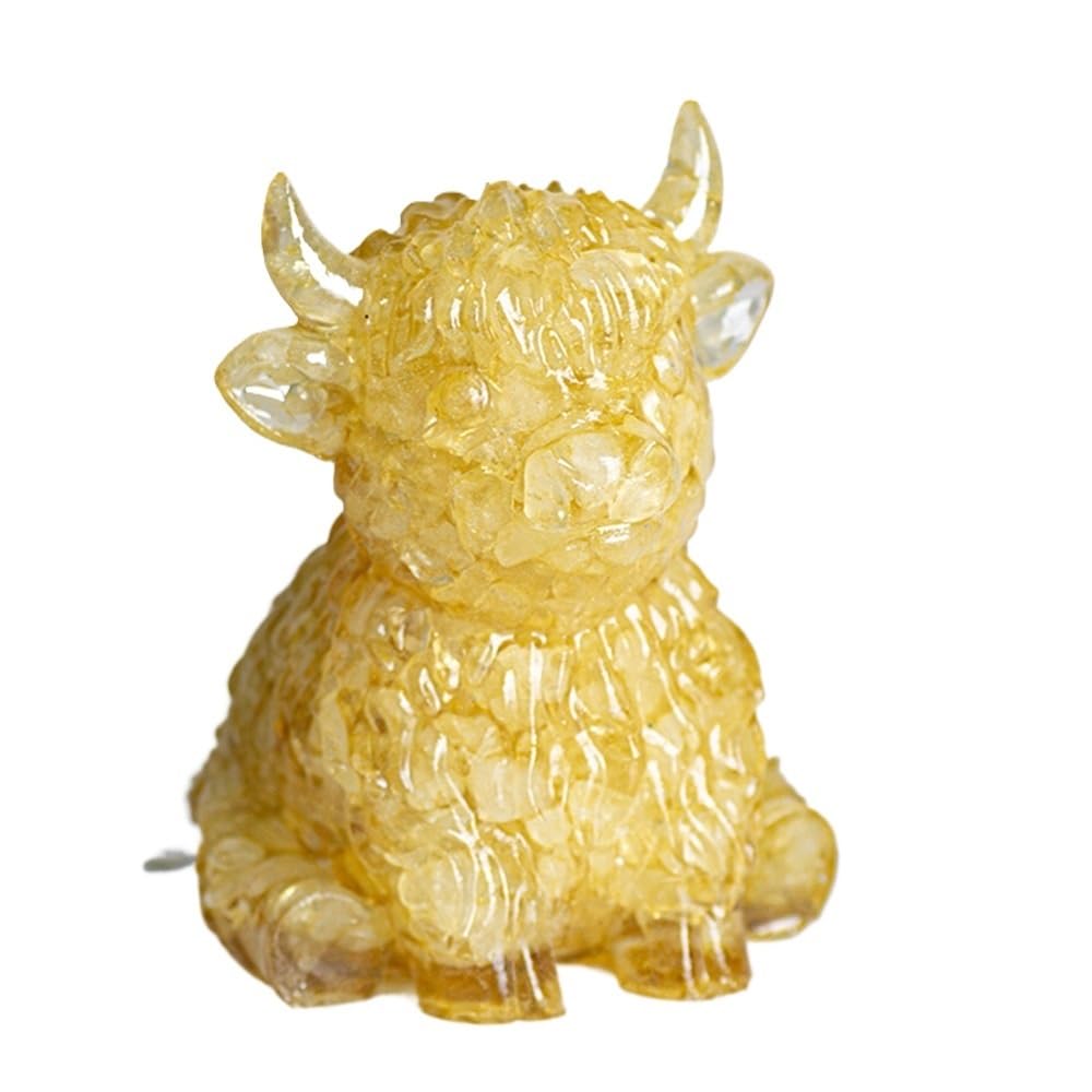 HUFFA Resin-Filled Natural Crystal Cow Ornament - Fortune-Attracting Desk Decoration(Lemonyellow)