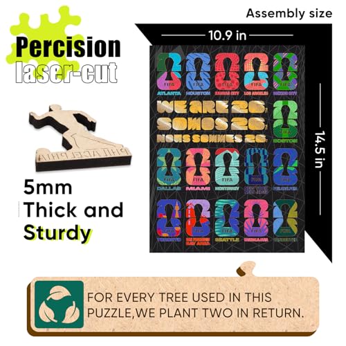 Image of FIFA World Cup 2026 Wooden Jigsaw-Puzzle,Gift for Soccer Fan-Host Cities | Official Licensed,5MM Thick Soccer puzzles,Long-Lasting Display sports memorabilia collector,300 Pieces Irregular Shape