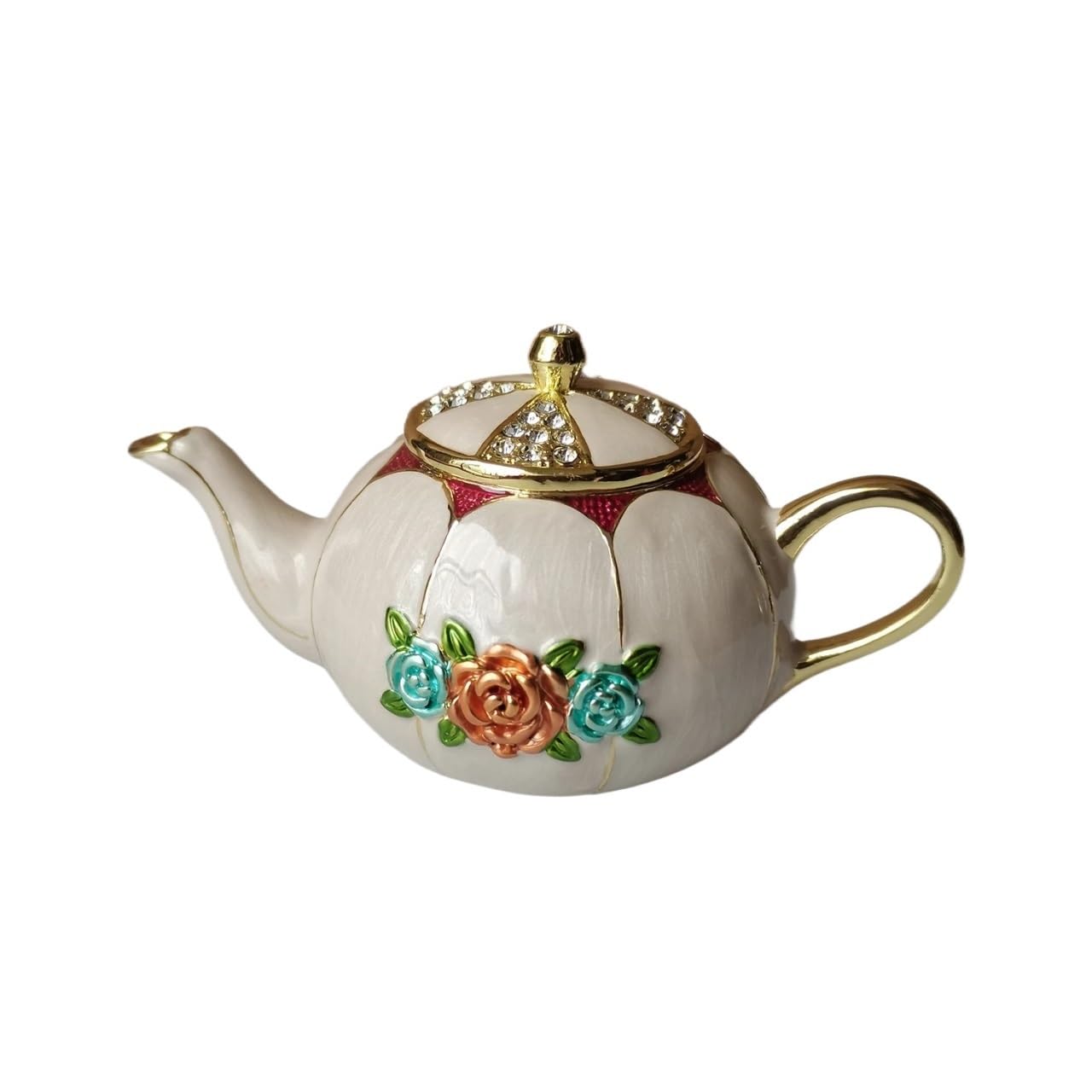 YOPI Bejeweled Teapot Trinket Box - Enamel Pewter Jewelry Box With Rhinestones, Vintage Home Decor Keepsake Box For Rings, Earrings, And Small Treasures