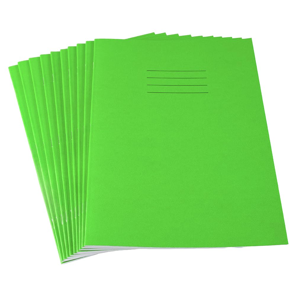 Hamelin A4 Exercise Books, 48 Pages, Light Green, Pack of 10 for School, 8 mm Ruled and Margin