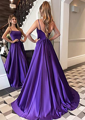 Qqcute Women Spaghetti Strap Prom Dresses Satin A Line Formal Wedding Guest Party Dresses Long Evening Gowns With Pockets Royal Blue Dresses(Us4) #TOP1