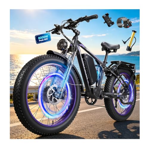 8000W 60V 51MPH Peak Dual Motor Ebike for Adults, 1768Wh LG Battery, 120 Miles Range Full Suspension, 26x4 Fat Tire, 5-Level PAS, 7-Speed, Adjustable Stem, 400 lbs Load, Off-Road Mountain Ebike