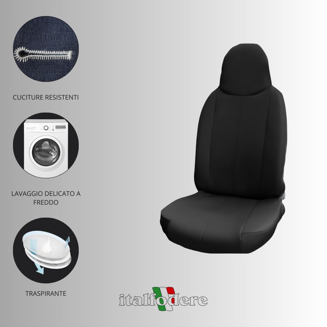Italfodere - Coppia di Coprisedili Auto Anteriori - Compatibili con Mercedes Classe A - Fatti a Mano - Accoppiato Triplo - Gommapiuma e Poliestere - Accessori Auto Interno - Made in Italy - Nero