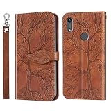 Beajew Handyhülle für Honor Play 8A/Huawei Y6 2019/Y6 Pro 2019 Hülle, [Bäume] Premium PU Lederhülle Schutzhülle Klappbar Tasche Klapphülle mit Magnet Kartenfach Standfunktion Schutzhülle - Braun