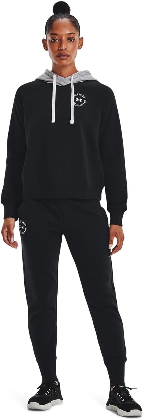 Under Armour - Womens Rival Crest Joggers Pants, Color Black/White (001), Size: Large - Image 4