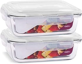 KIT 2 Potes de Vidro Retangular com Tampa Hermética 1040ml Cor:Branco (QH)