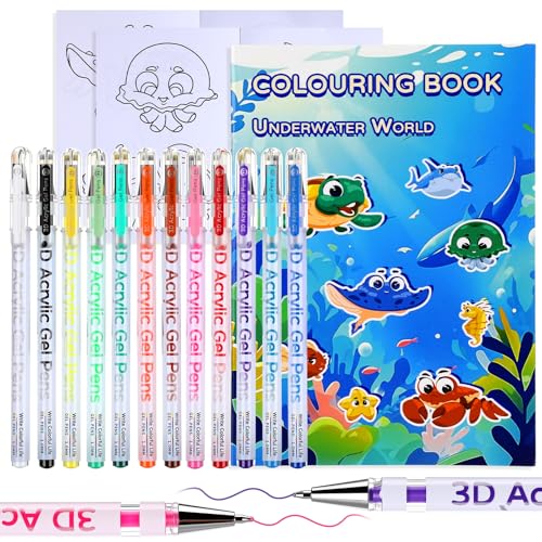 Kit de Bolígrafos Acrílicos Gel 12 Colores con Libro para Colorear