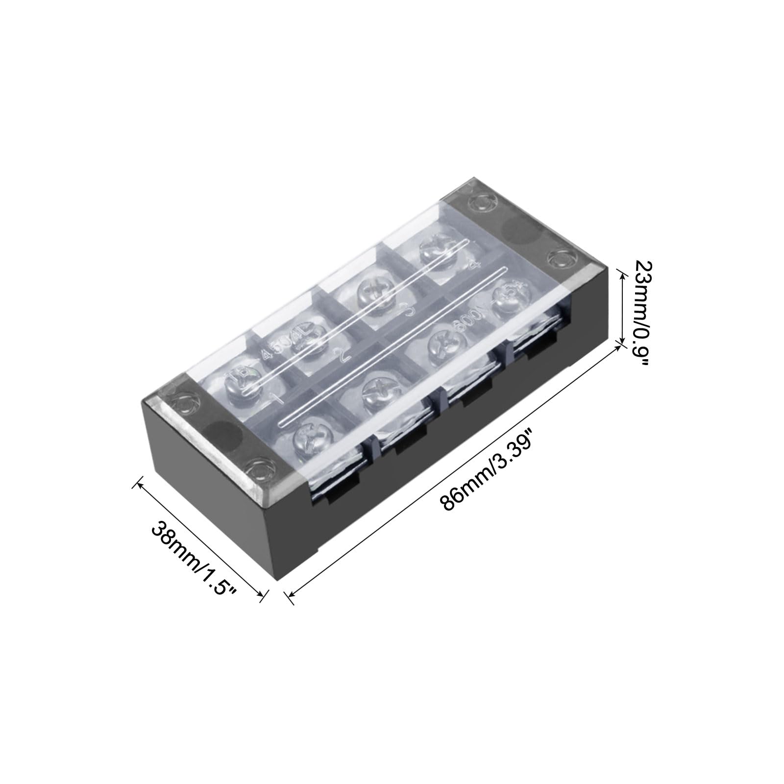 Rebower 4 Positions Dual Rows 600V 45A Terminal Strip Blocks Barrier Screws (with Cover) - Image 2