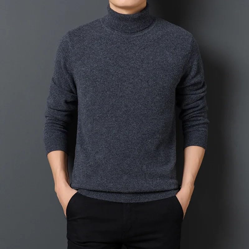 Men's Warm Long Sleeve Sweater Solid High Collar Knitwear Pullover3