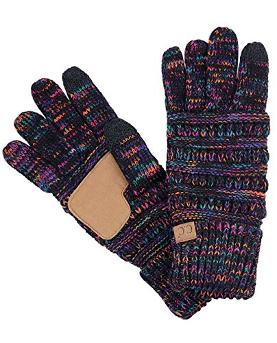 C.C Unisex Cable Knit Winter Warm Anti-Slip Touchscreen Texting Gloves, Black Multi