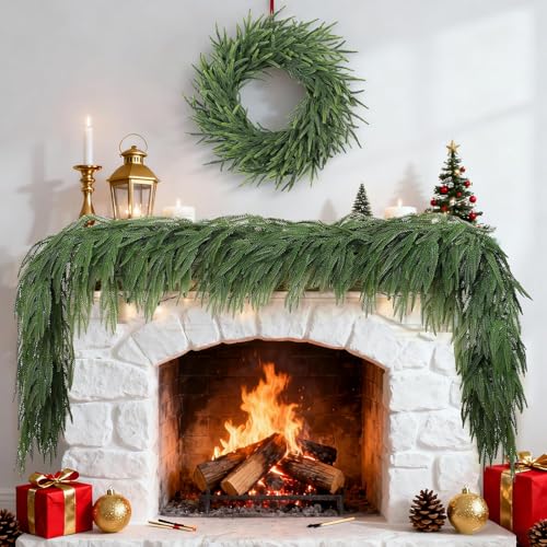 5.9FT 2Pcs Cedar Christmas Garland for MantleReal Touch Winter Garland for Christmas Home Decoration Indoor Stairs Railing Fireplace Outdoor Artificial thick Christmas Pine Garland