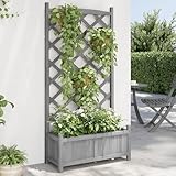 Homgoday Pflanzkübel mit Rankgitter Blumenkübel mit Spalier Blumenkasten mit Rankhilfe Rankkasten Holz Gartenspalier Pflanzkasten für Kletterpflanzen Grau Massivholz Tanne 75x35x150 cm