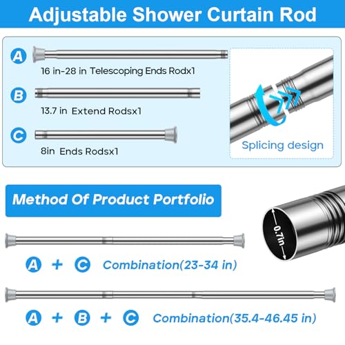 Image of MEXAU 1 Pack Spring Tension Curtain Rods 24-46In Silver Shower Curtain Rod