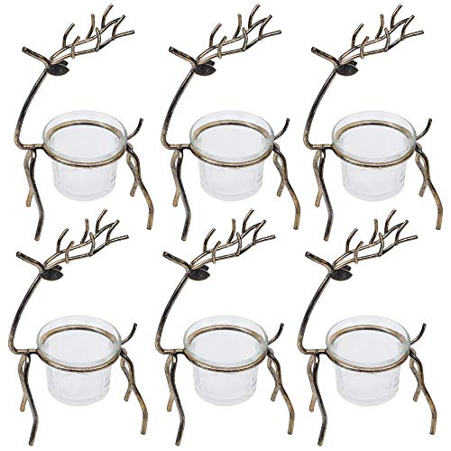 GUOOU 6 Pack Metal Reindeer Tea Light Candle Holders, Glass Votive Candle Holders, Christmas Metal Candle Holder, Christmas Table Decorations for Home