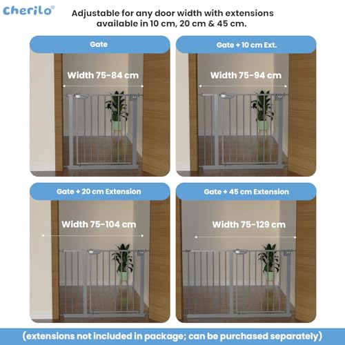Image of Cherilo Baby Safety Gate for Kids & Pets (Fits 75-84 cm) | 1 Year Manufacturer Warranty | Pressure Mounted Safety Gate for Kids Home | Adjustable, Auto-Close, No-Drill Installation - Grey