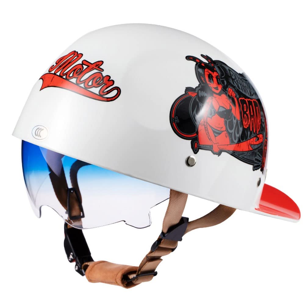 Xyyym Men's K Motorcycle Half Helmet, Personalized Retro Half Helmet, Ece/Dot Certification, Built-In Sunglasses, Unique And Exquisite Appearance, Suitable For And Wo, Comfortable Lining