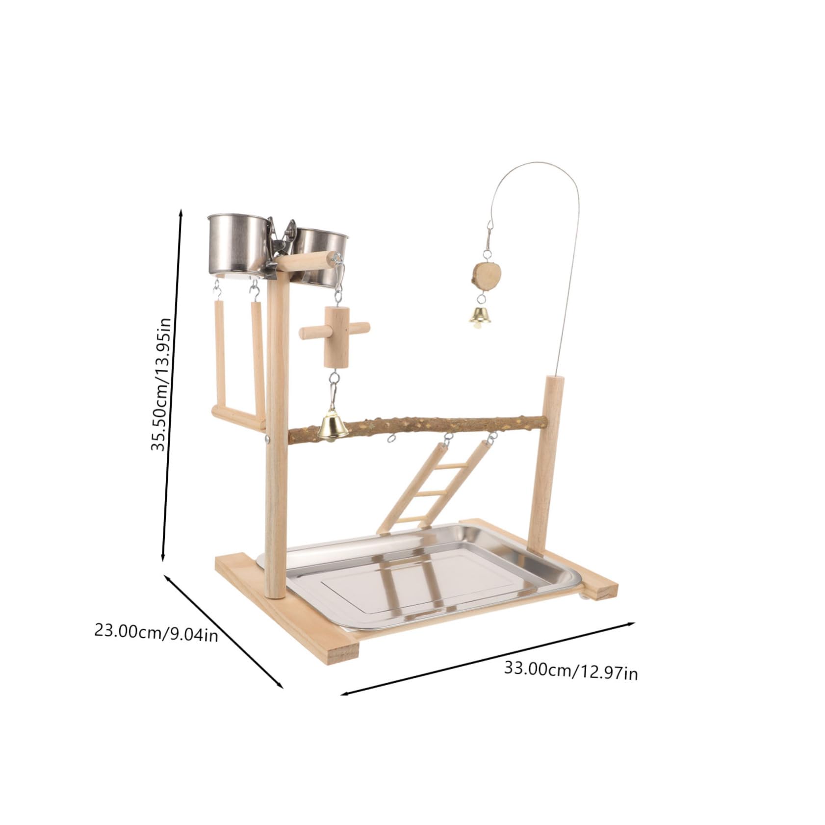 BESPORTBLE Papageien-sitzstangenständer Aus Natürlichem Holz Mit Tablett Leiter Schaukel Kauspielzeug Und Futternäpfen Vogelsitzstangen Für Nymphensittiche Und Kleine Vögel