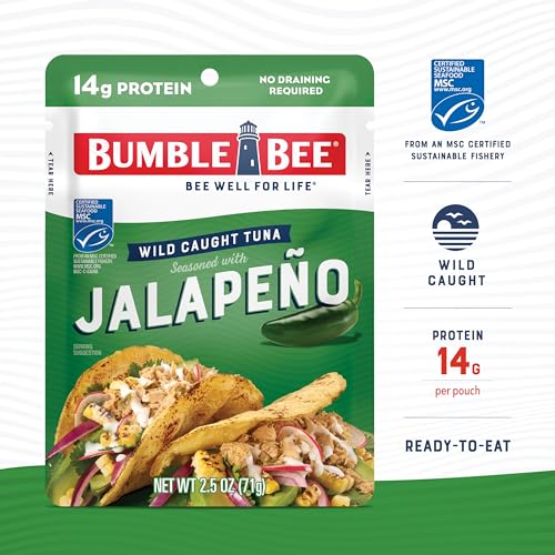Image of Bumble Bee Jalapeno Seasoned Tuna Pouch - Wild Caught and Ready to Eat for Snack, Salad, Korean Tuna Bowl - 14g Protein per Serving - PERFECT, PORTABLE, GOODNESS - 2.5 oz Packet (Pack of 12)