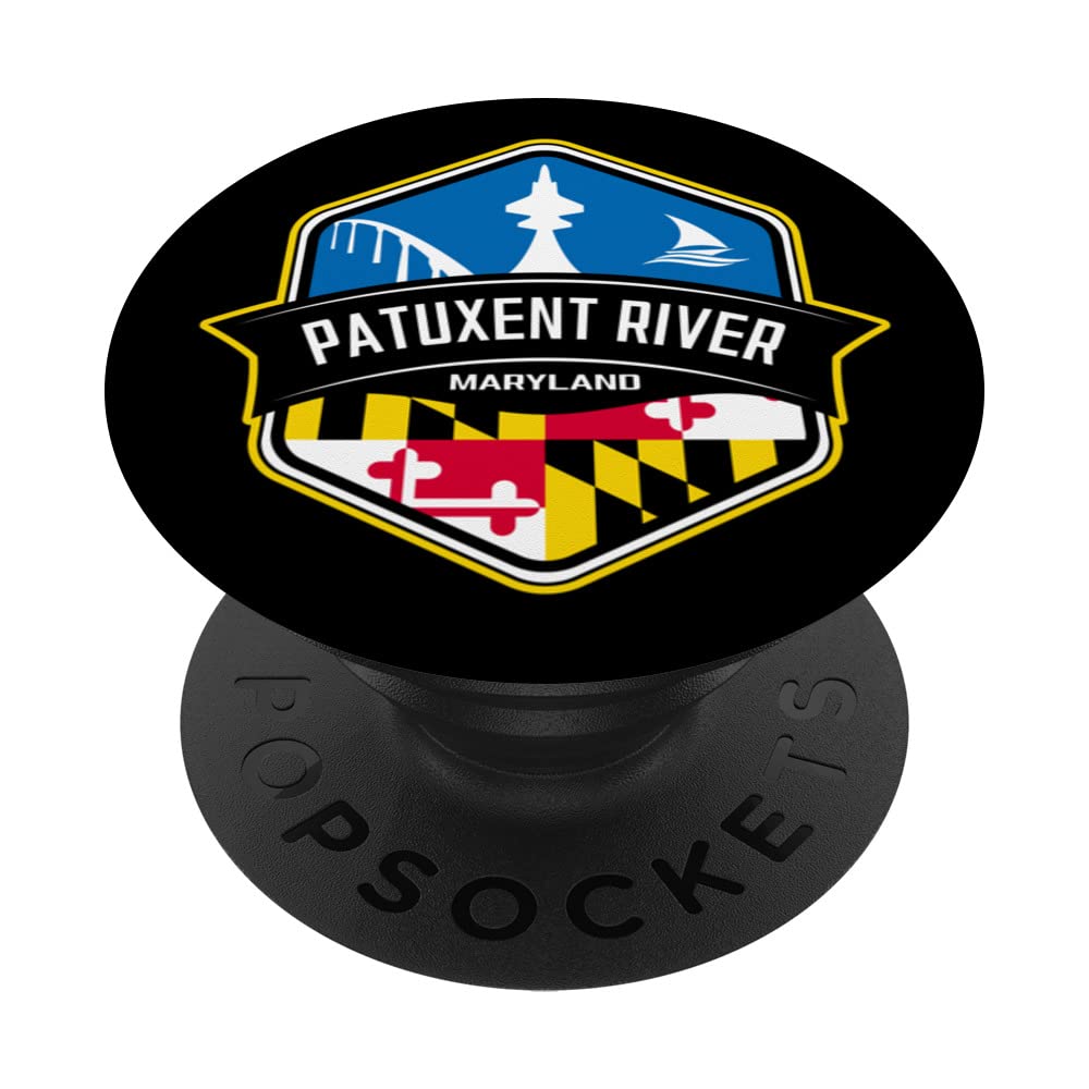 Patuxent River Maryland Logo with MD Flag Design Souvenir PopSockets Adhesive PopGrip, Black