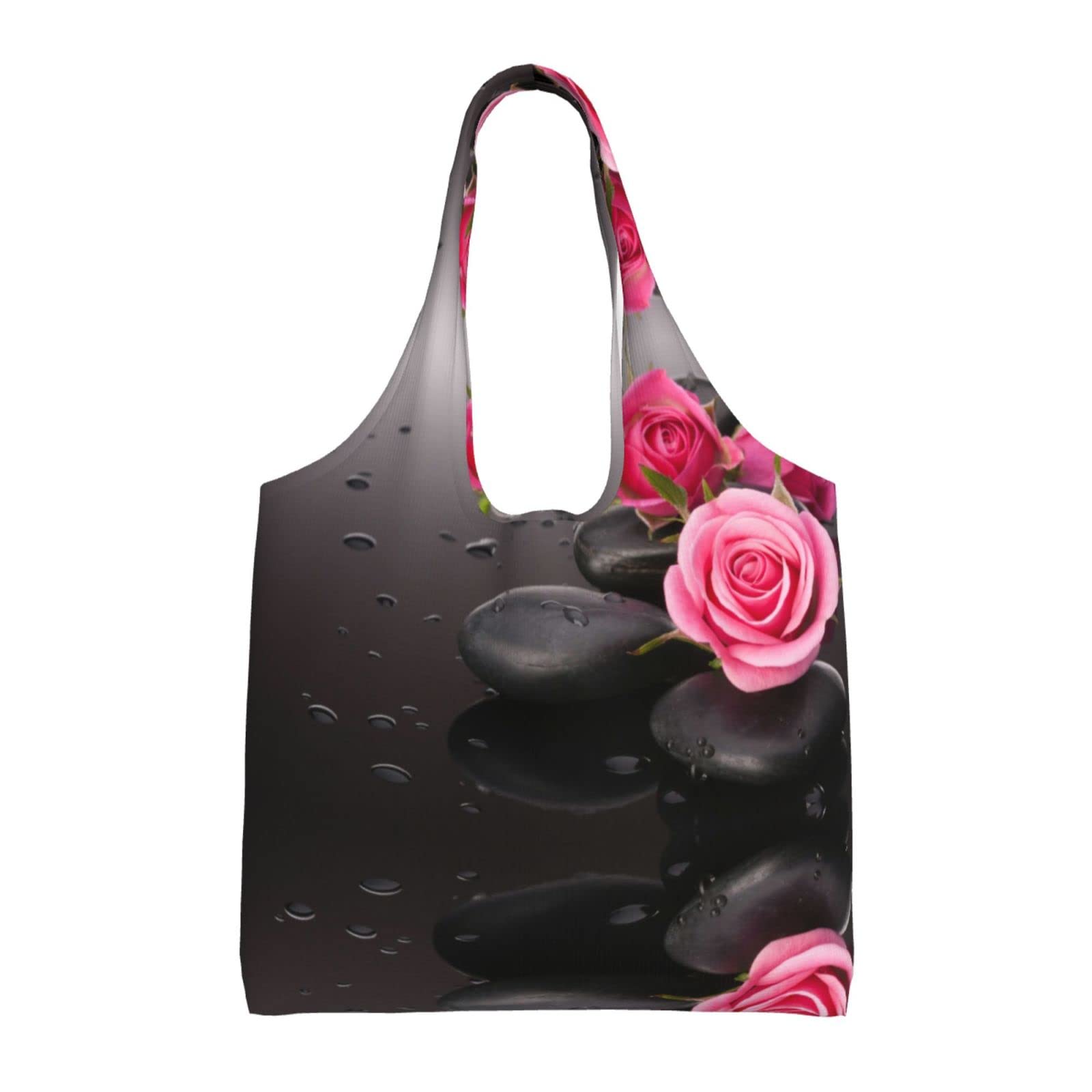 KIDINN Spa Stone And Rose Flowers Print Canvas Tote Bags,Suitable For Shopping, Groceries, Travel, Storage And Daily Use.