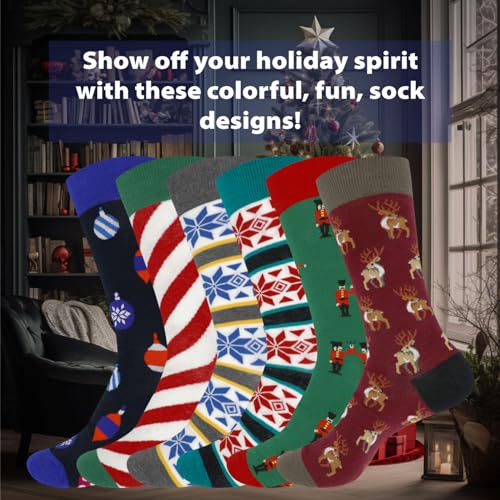 BambooMN Men's Christmas Socks Cotton Colorful Design Fashion Novelty Dress Xmas Theme Socks - Assorted Packs4