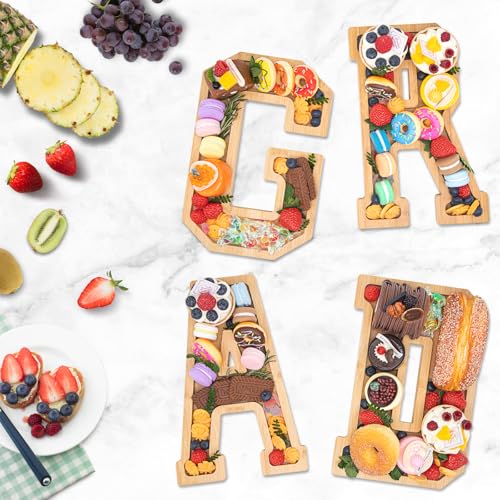 Image of 4PCS Wooden Graduation Decorations Number Charcuterie Board Box-(with 14 Balloons) GRAD Charcuterie Numbers Fillable Food Graduation Party Supplies Suitable for 2025 Party Graduation Decoration
