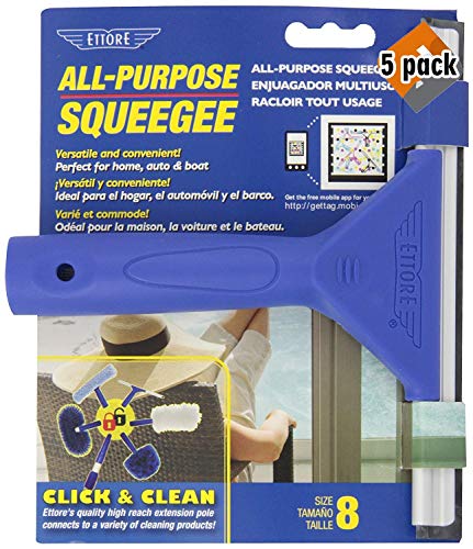 Ettore 8-Inch All Purpose Window Squeegee with Lifetime Silicone Rubber Blade 5 Pack