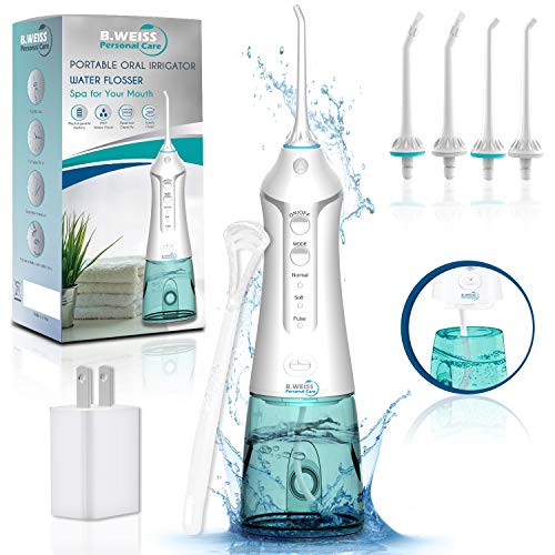 Water Flosser Teeth Cleaner, Professional flosser with 4 Jet Tips, Rechargeable Dental Flosser, Water Jet Teeth Cleaner Ideal for Adults & Kids Use at Home and Travel