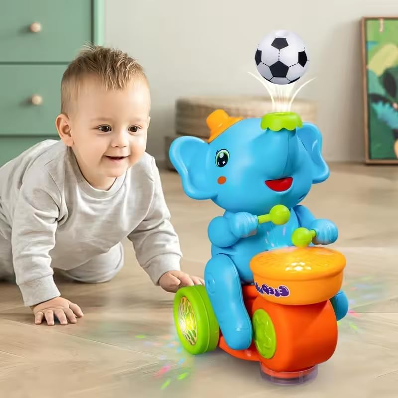 Goyal's Elephant Musician Toy with Levitation Ball on Nose Along with Dazzling Light Drum Sound Music and Elephant Sound - Multicolor