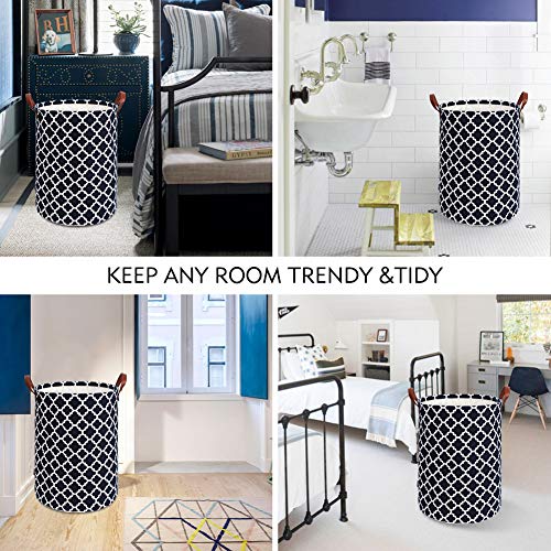 Totanki 60L Large Laundry Basket With Durable Leather Handle, Thickened Waterproof Drawstring Round Collapsible Laundry Hamper, Dirty Clothes Storage Basket For Bedroom,Bathroom,College Dorm(Blue, L) #TOP6