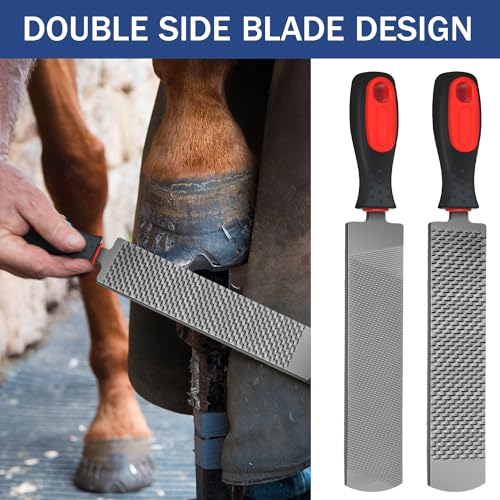 Image of Gisafai 2 Pcs 12 Inch Rasps for Shoeing Horses with Handle Trimming File Carbon Steel Farrier Tools for Repair Horse Goat Hooves Cow Donkey Pig Animal Hooves Repairing Wood Working Supplie