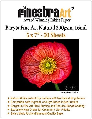 5" X 7" Baryta Semi-Gloss Fine Art Natural Inkjet Paper - 50 Sheets