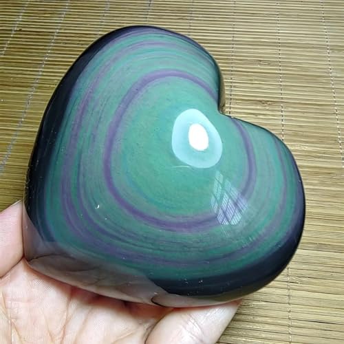 Rainbow Cat's Eye Obsidian Heart-Shaped Crystal Quartz Gem Home Office Decoration Home Decor(150-200g)