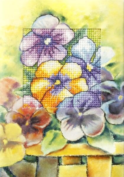 Wizardi Complete Cross Stitch kit - Greetings Card "Pansies" 6213 Orchidea