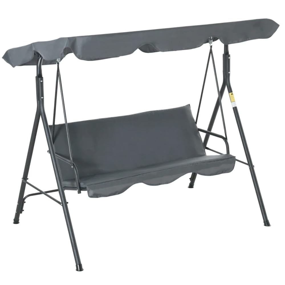 Bargains-Galore Grey Swinging 3 Seater Garden Hammock Swing - Seat Outdoor Bench Chair Patio Set Sun Protection | Thick Padded Cushion | Waterproof Outdoor Garden | Adjustable Canopy