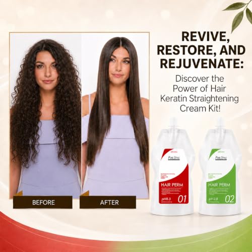 PureStyle Professional Hair Perm Straightening Cream Kit (Softener + Fixer) |Japanese Formula | 6-Month Long Lasting Keratin Hair Straightening Treatment | Frizz Control & Repair Damaged Hair