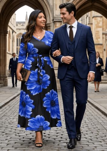 Image of Runwind Plus Size Maxi Dress for Curvy Women Flowy Wrap with Pockets