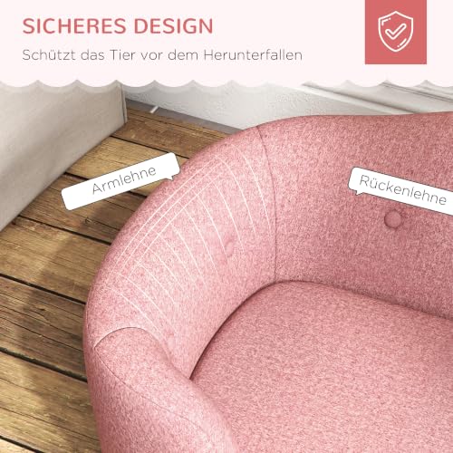 PawHut Haustiersofa Hundematte Hundebett Hundesofa Hundecouch Katzen Sofa mit Kissen Rückentasche Plüsch Schaumstoff Kiefernholz Rosa 70 x 47 x 30 cm