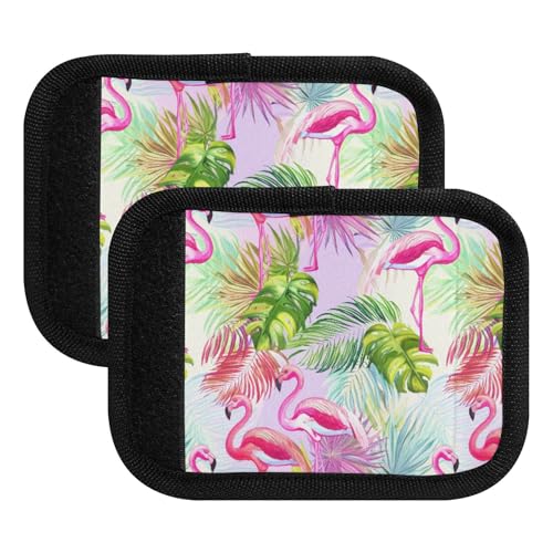 Pink Flamingos - Funda para asa de equipaje, diseño de flamencos tropicales, almohadilla de agarre de neopreno para maletas, absorbe la humedad, comodidad de transporte, Plantas tropicales de