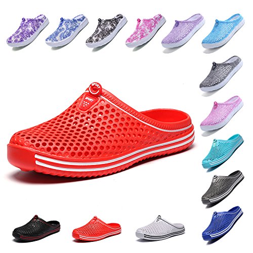 LIGHFOOT Garden Clog Shoes Beach Footwear Water bash Womens Summer Slippers Mesh Sandals Walking Slippers Quick Drying Outdoor Water Mens Womens Shoes 407Red-36