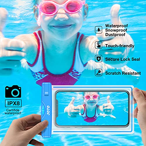 Image of JOTO Universal Waterproof Phone Holder Pouch, Underwater Case Cell Phone Dry Bag for iPhone 14 13 12 11 Pro Max Mini XS Max XR X 8 7 6S, Galaxy S21 S20 S10 S9 Pixel HTC LG Motorola Up to 7.0 inch -Blue